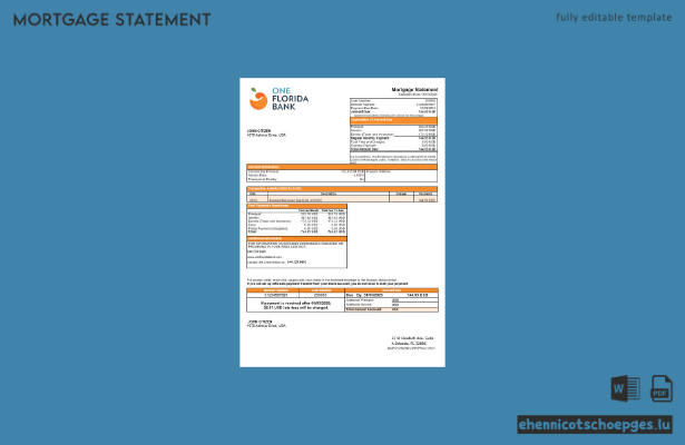 USA One Florida Bankhypothekenauszug in Word- und PDF-Formaten – Beispielvorschau